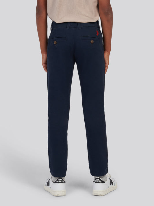 Boys Classic Chino in Dark Sapphire Navy / Haute Red DHM