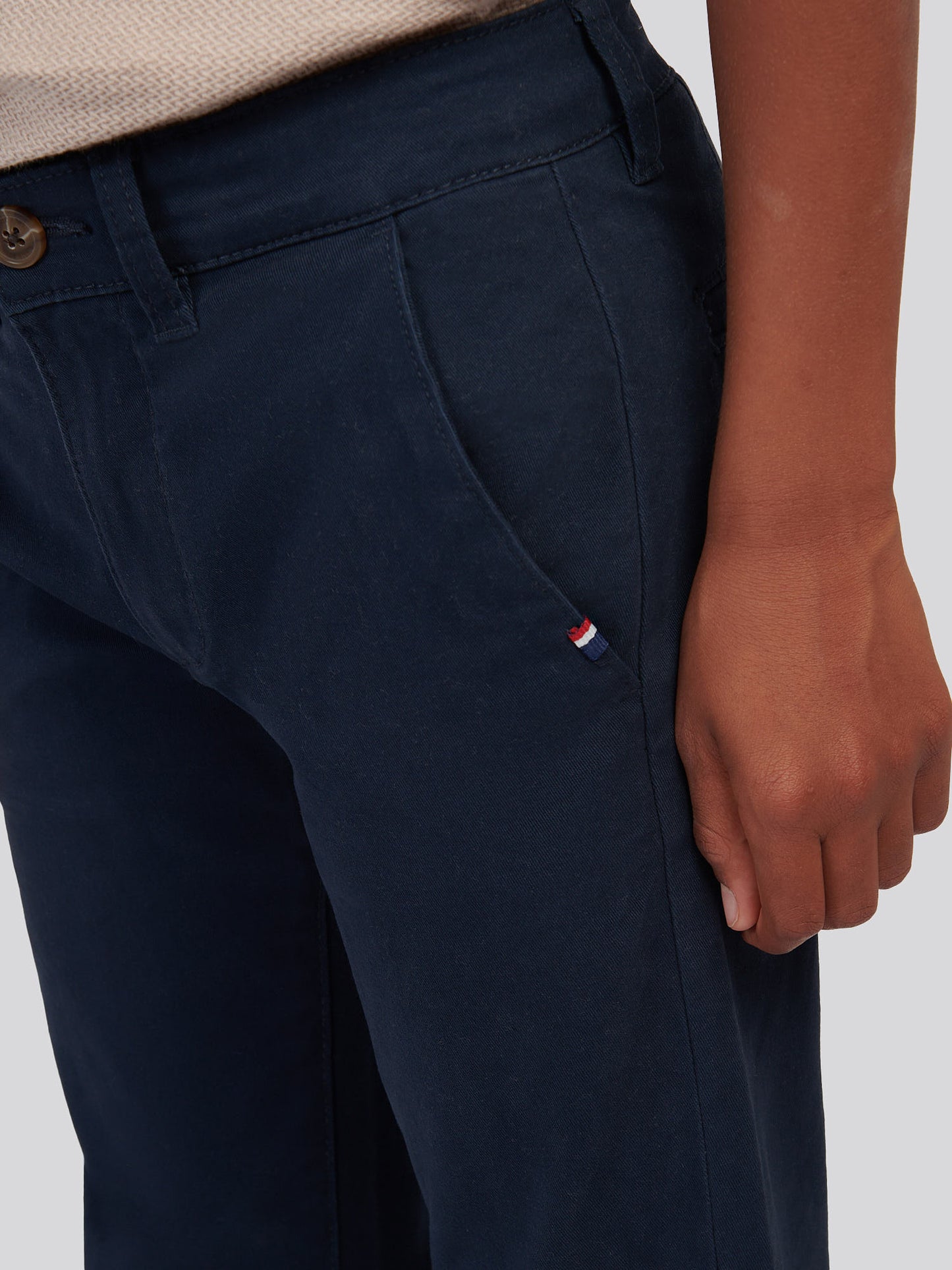 Boys Classic Chino in Dark Sapphire Navy / Haute Red DHM