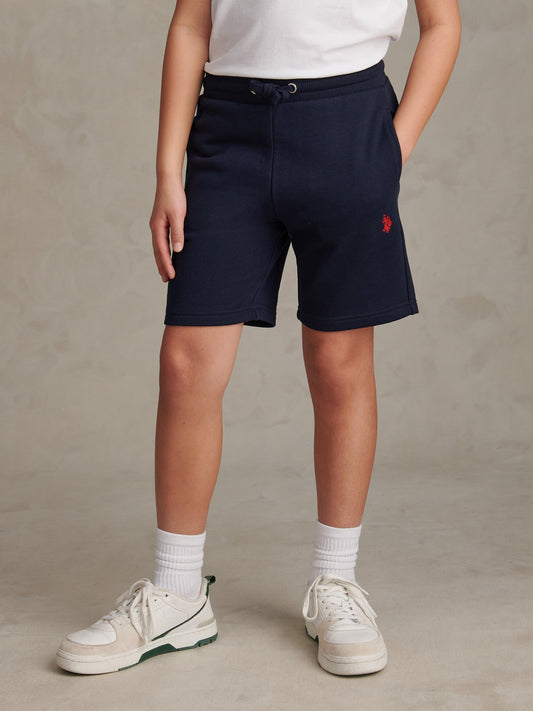 Boys Double Horsemen Sweat Shorts Dark Sapphire Navy / Haute Red DHM