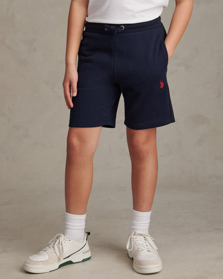 Boys Double Horsemen Sweat Shorts Dark Sapphire Navy / Haute Red DHM