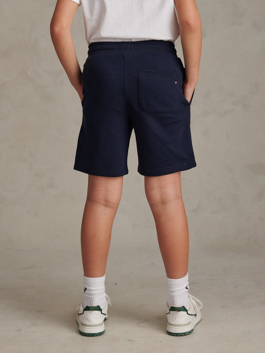 Boys Double Horsemen Sweat Shorts Dark Sapphire Navy / Haute Red DHM