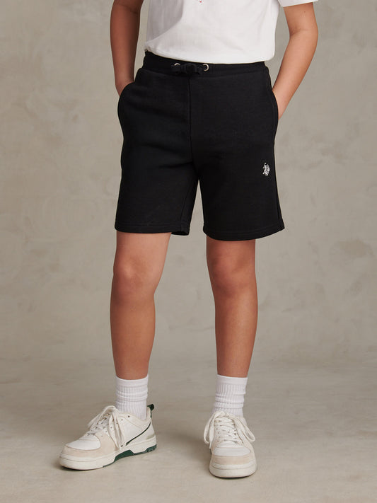 Boys Double Horsemen Sweat Shorts Black Bright White DHM