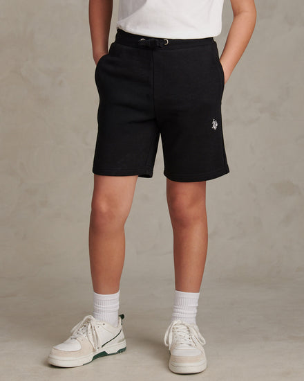 Boys Double Horsemen Sweat Shorts Black Bright White DHM