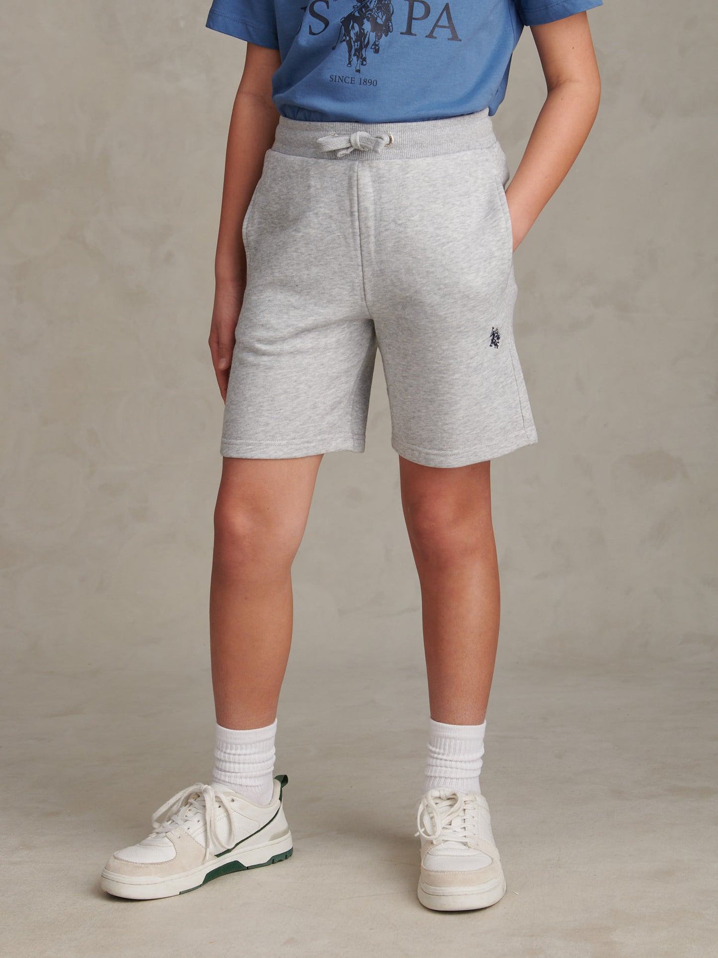 Boys Double Horsemen Sweat Shorts Mid Grey Marl
