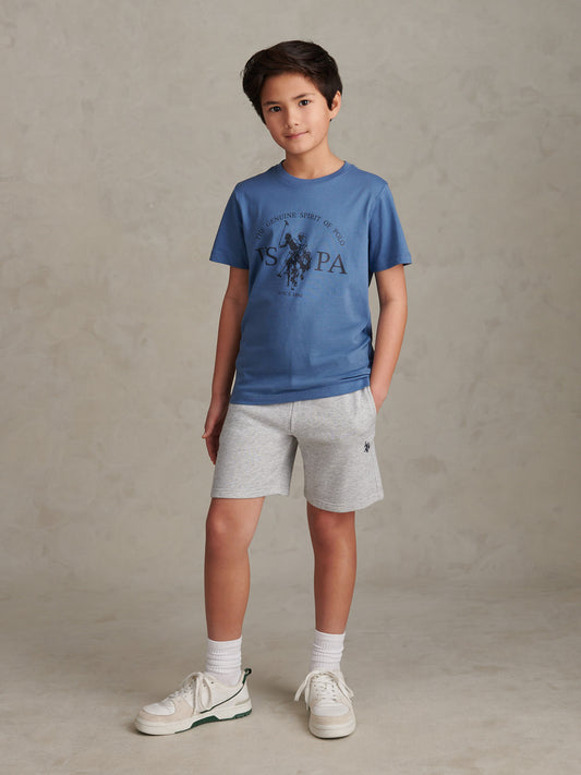 Boys Double Horsemen Sweat Shorts Mid Grey Marl