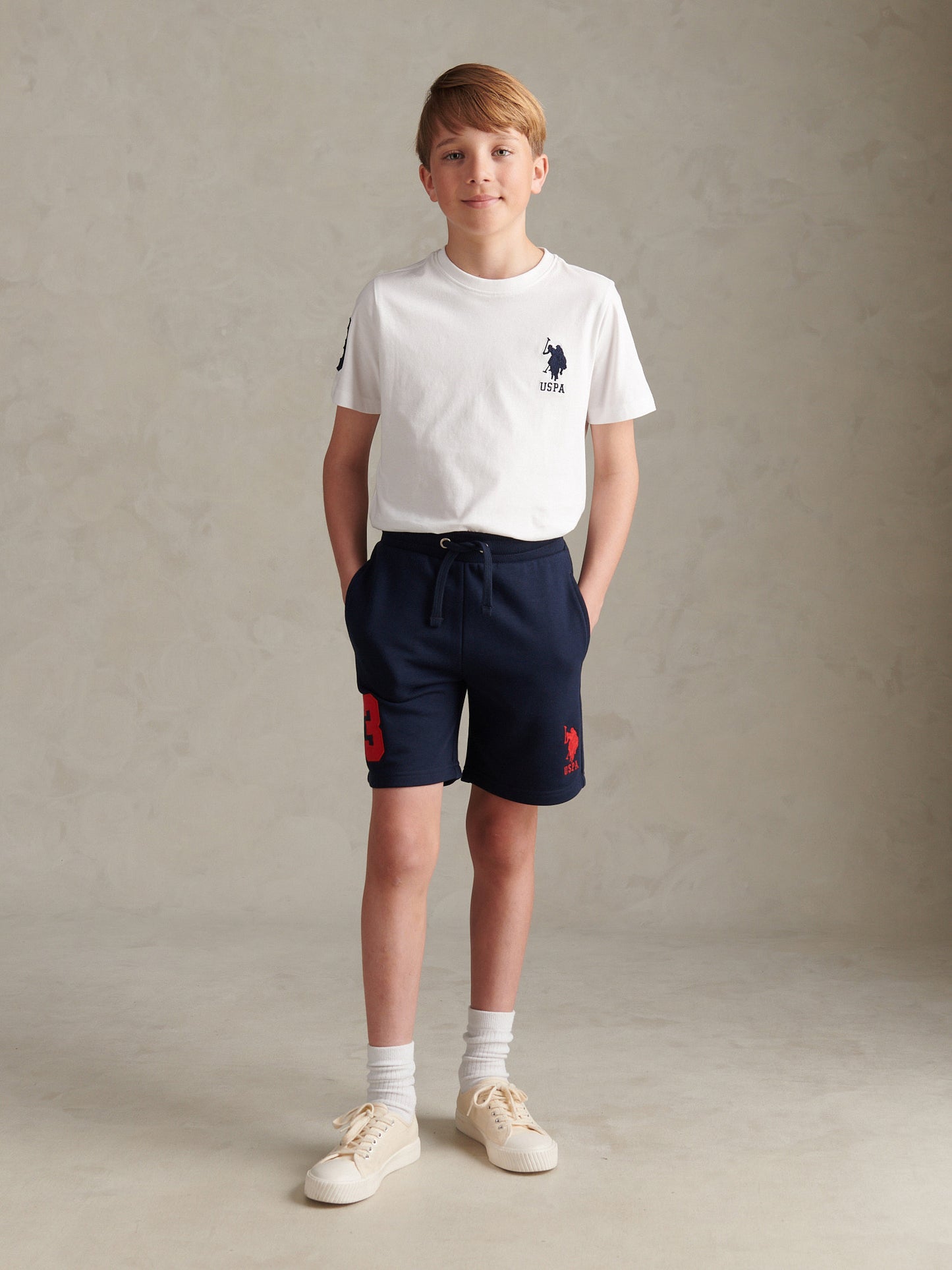 Boys Player 3 Sweat Shorts Dark Sapphire Navy / Haute Red DHM