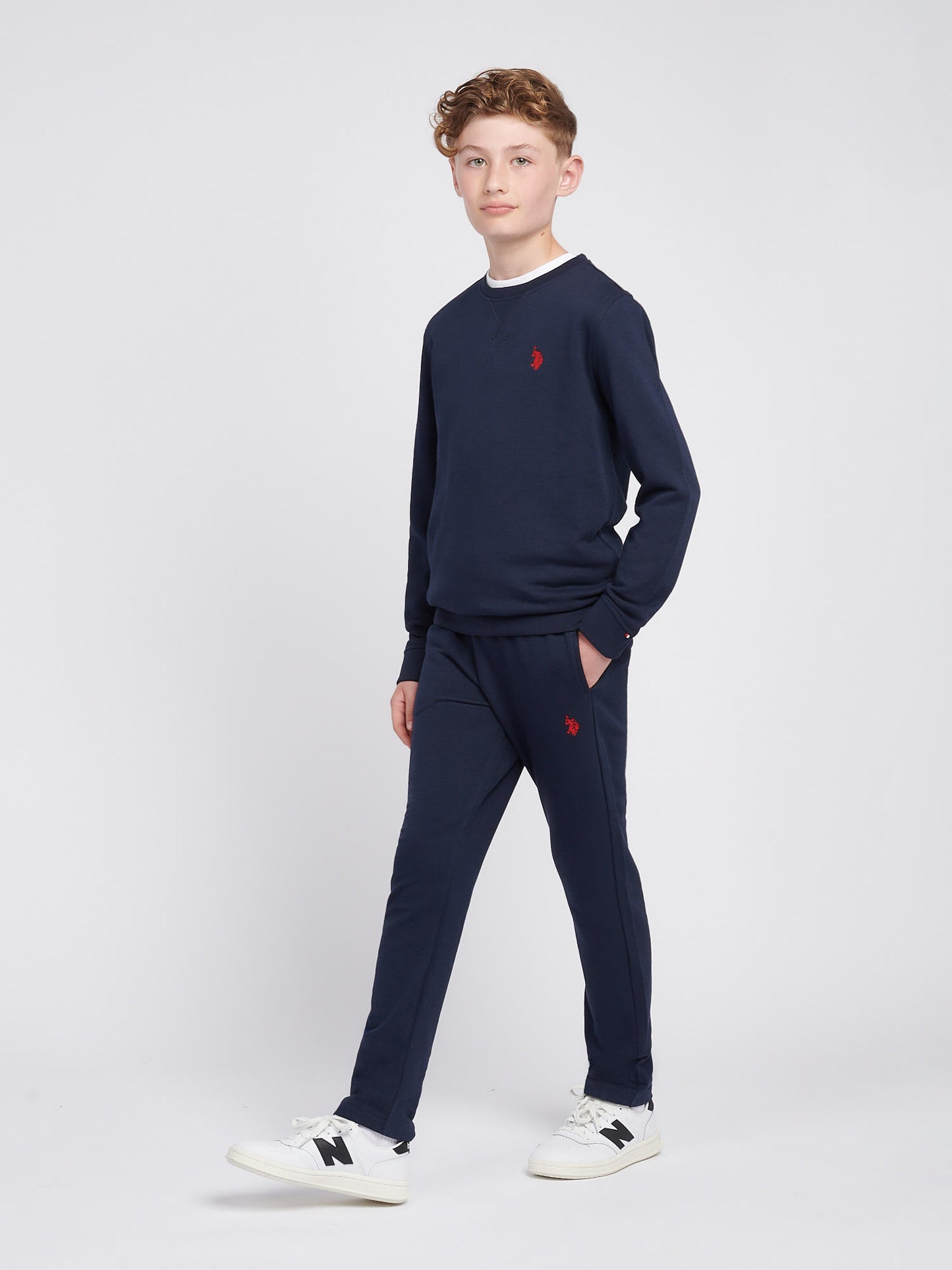 Boys Double Horsemen Crew in Dark Sapphire Navy / Haute Red DHM