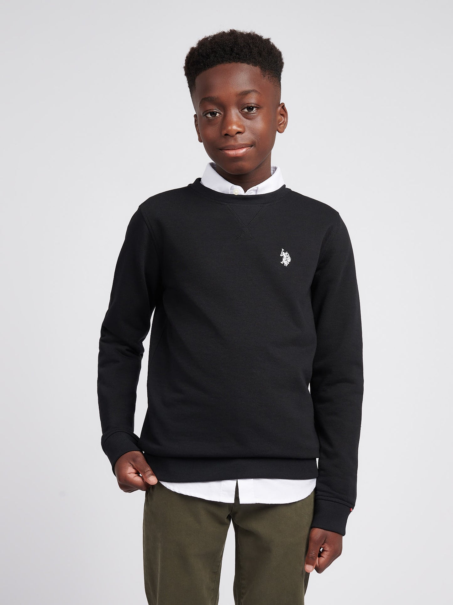 Boys Double Horsemen Crew in Black Bright White DHM