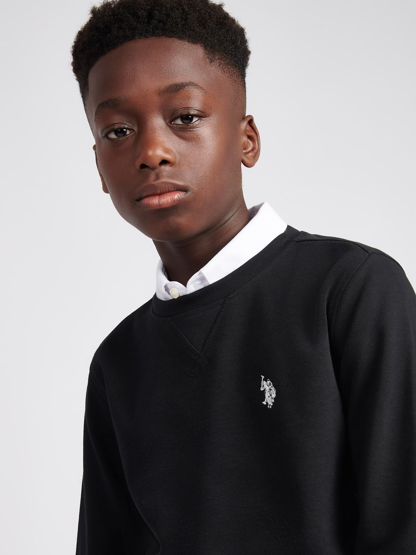 Boys Double Horsemen Crew in Black Bright White DHM