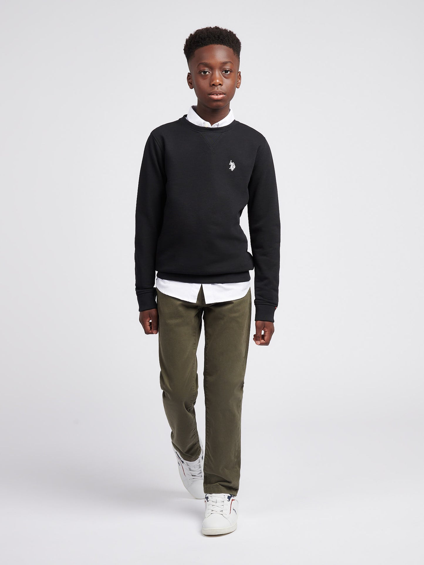 Boys Double Horsemen Crew in Black Bright White DHM