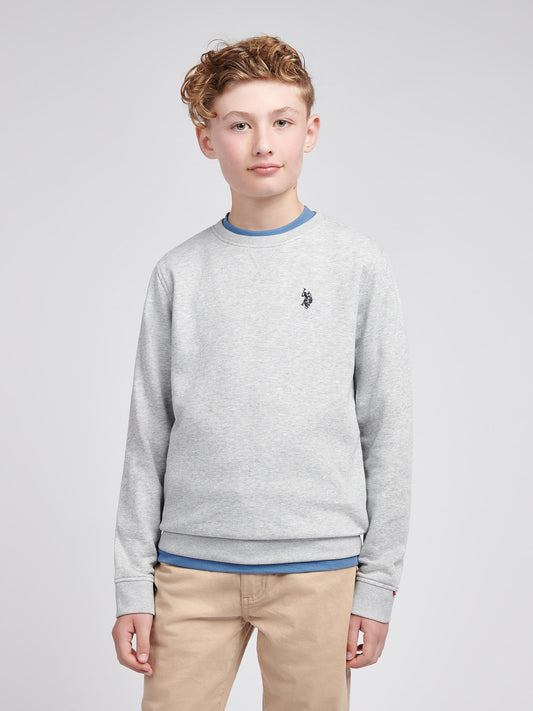Boys Double Horsemen Crew in Mid Grey Marl