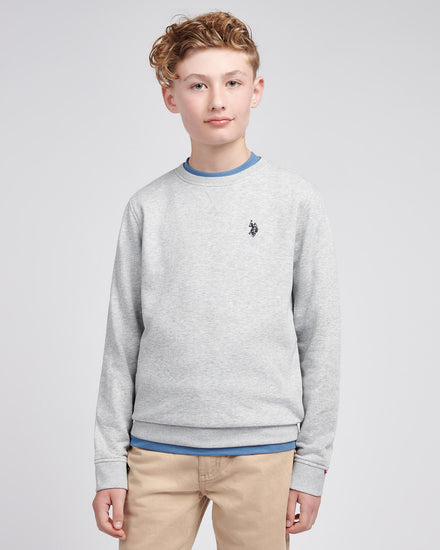 Boys Double Horsemen Crew in Mid Grey Marl