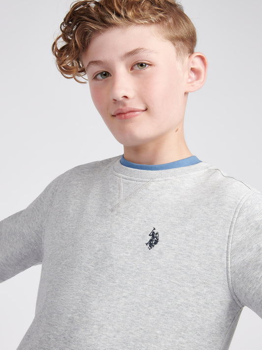 Boys Double Horsemen Crew in Mid Grey Marl