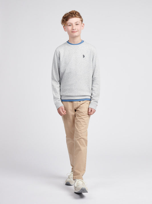 Boys Double Horsemen Crew in Mid Grey Marl