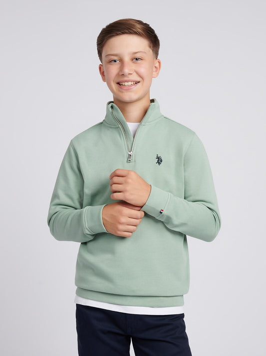 Boys Double Horsemen ¼ Zip in Iceberg Green