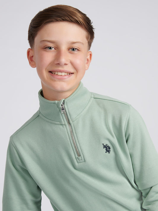 Boys Double Horsemen ¼ Zip in Iceberg Green