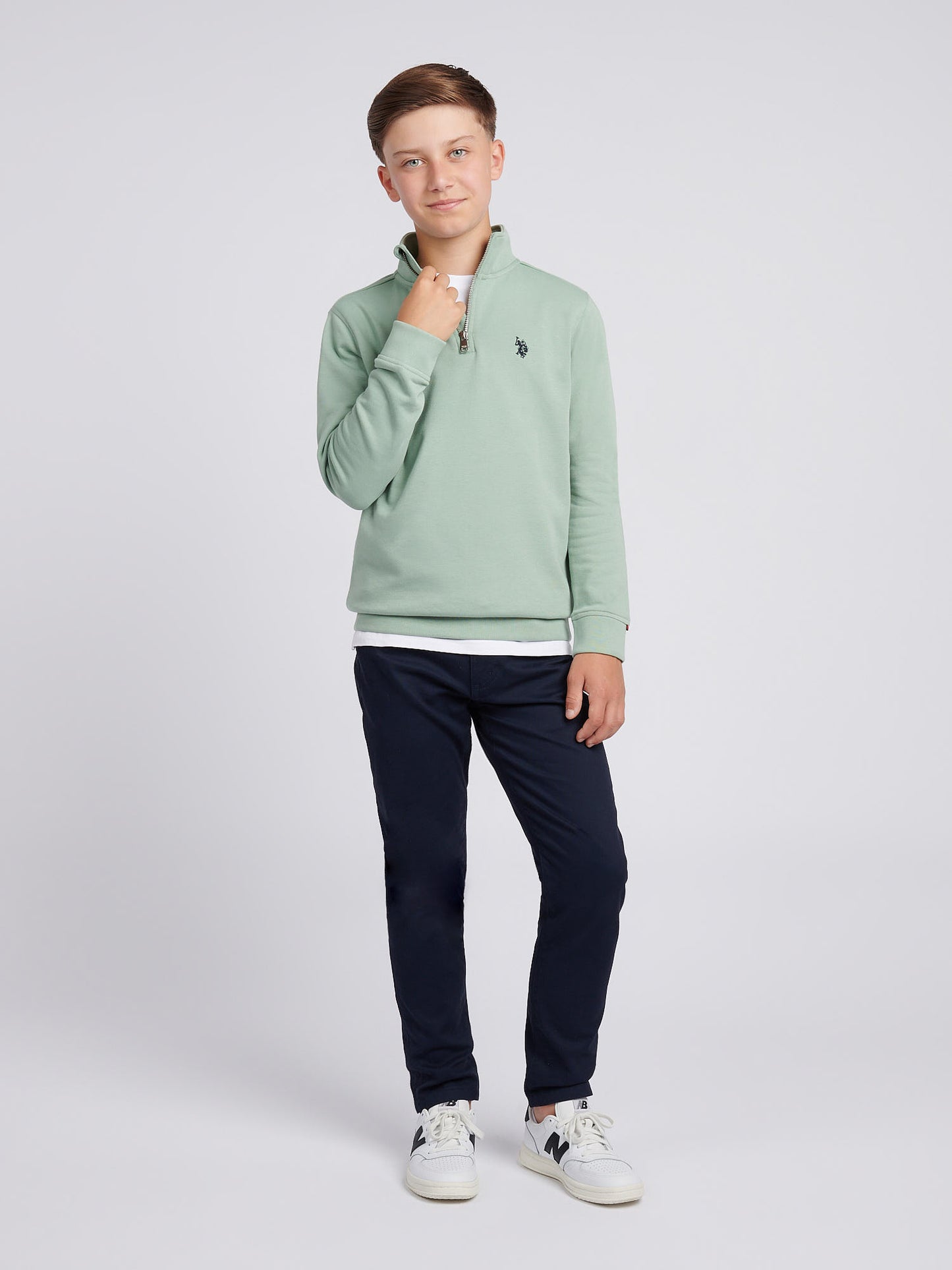 Boys Double Horsemen ¼ Zip in Iceberg Green