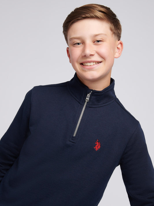 Boys Double Horsemen ¼ Zip in Dark Sapphire Navy / Haute Red DHM