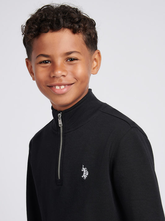 Boys Double Horsemen ¼ Zip in Black Bright White DHM
