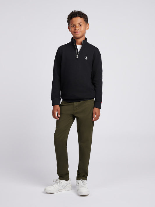 Boys Double Horsemen ¼ Zip in Black Bright White DHM