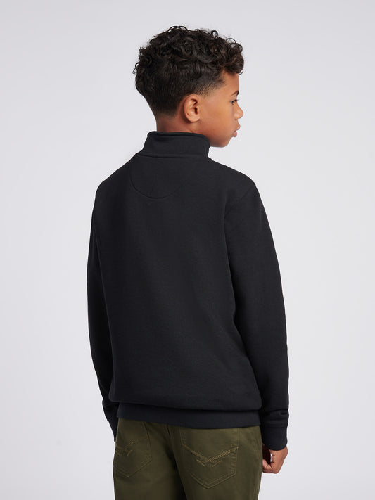 Boys Double Horsemen ¼ Zip in Black Bright White DHM