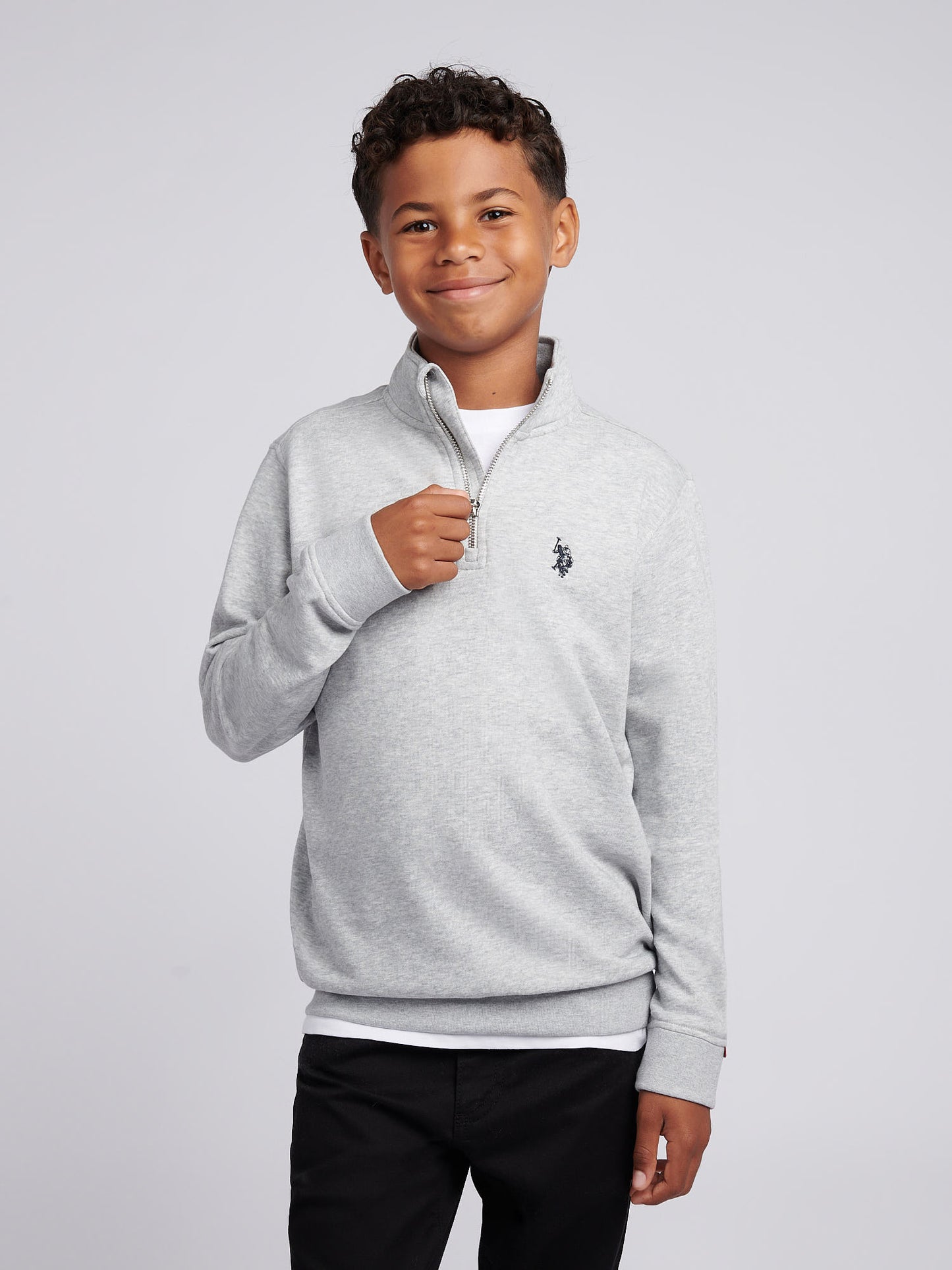 Boys Double Horsemen ¼ Zip in Mid Grey Marl