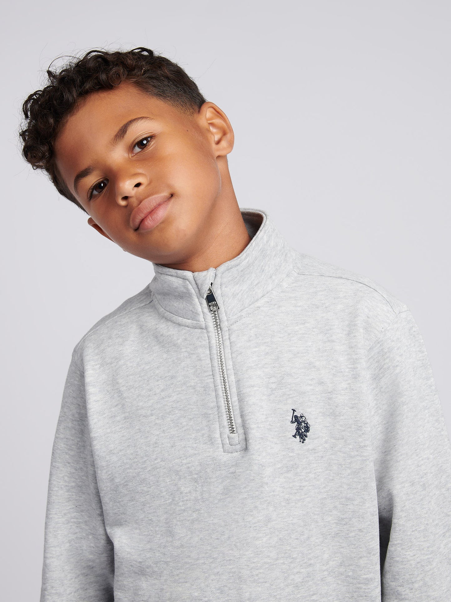 Boys Double Horsemen ¼ Zip in Mid Grey Marl
