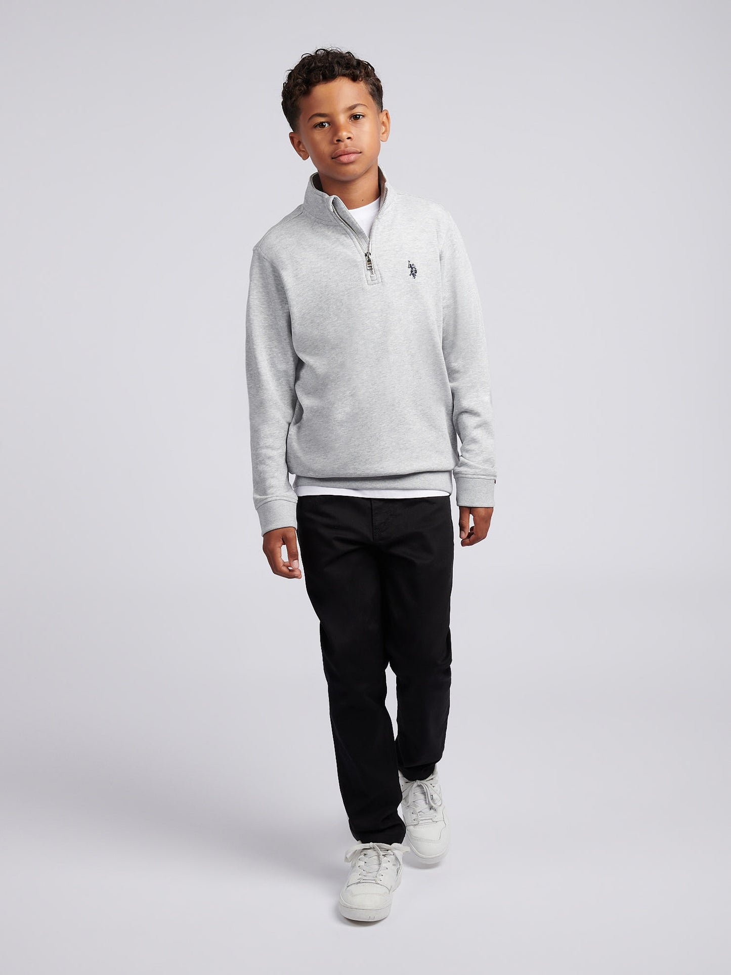 Boys Double Horsemen ¼ Zip in Mid Grey Marl