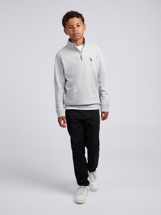Boys Double Horsemen ¼ Zip in Mid Grey Marl