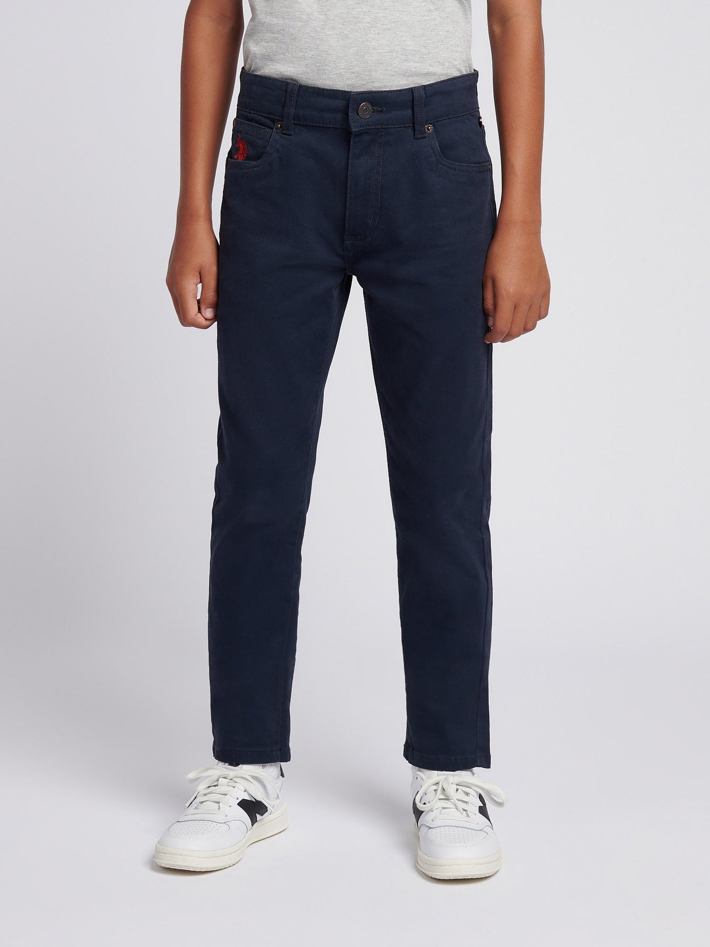 Boys Core 5 Pocket Trouser in Dark Sapphire Navy / Haute Red DHM