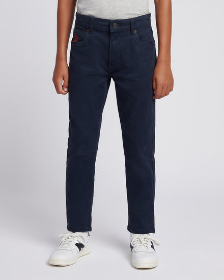 Boys Core 5 Pocket Trouser in Dark Sapphire Navy / Haute Red DHM