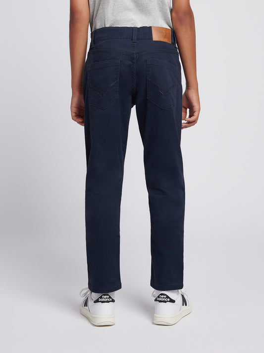 Boys Core 5 Pocket Trouser in Dark Sapphire Navy / Haute Red DHM