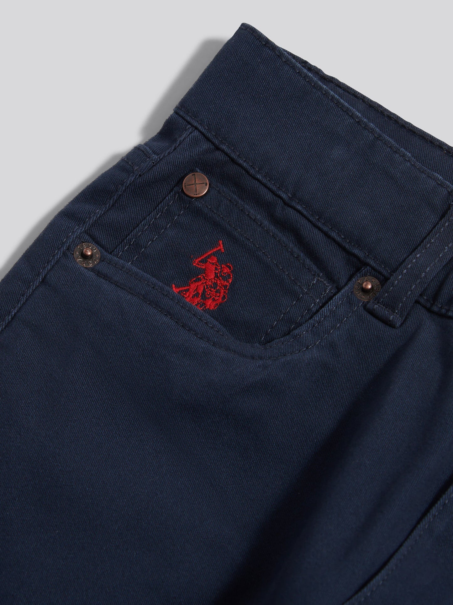 Boys Core 5 Pocket Trouser in Dark Sapphire Navy / Haute Red DHM