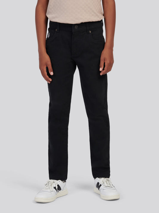 Boys Core 5 Pocket Trouser in Black Bright White DHM
