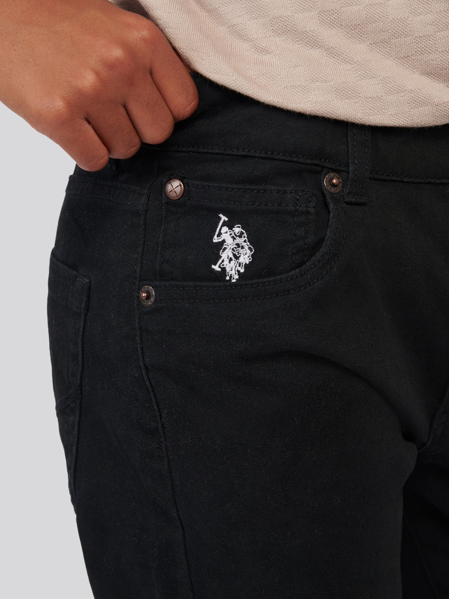 Boys Core 5 Pocket Trouser in Black Bright White DHM