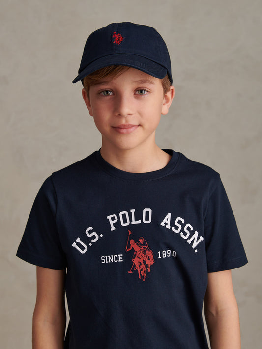 Boys Washed Outline Logo Cap Dark Sapphire Navy / Haute Red DHM