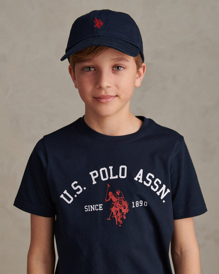 Boys Washed Outline Logo Cap Dark Sapphire Navy / Haute Red DHM