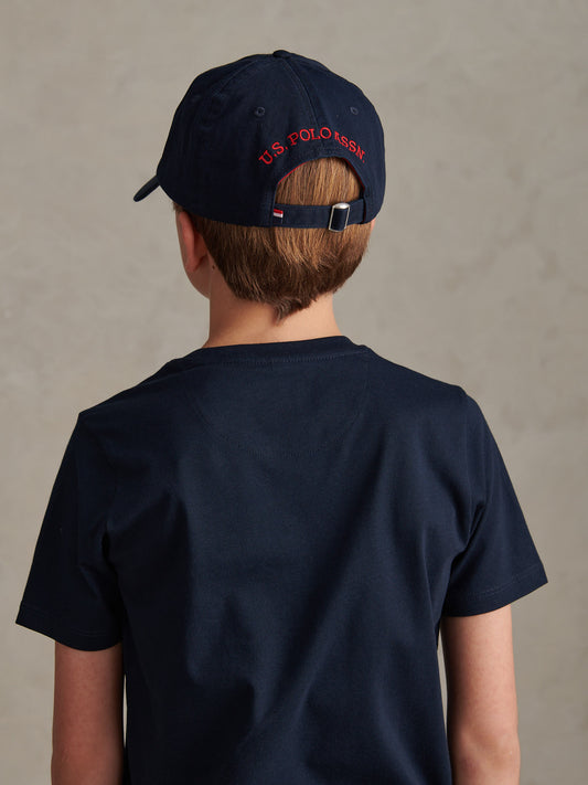 Boys Washed Outline Logo Cap Dark Sapphire Navy / Haute Red DHM