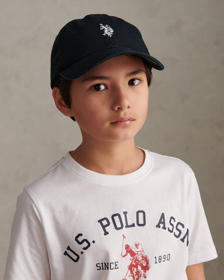 Boys Washed Outline Logo Cap Black Bright White DHM