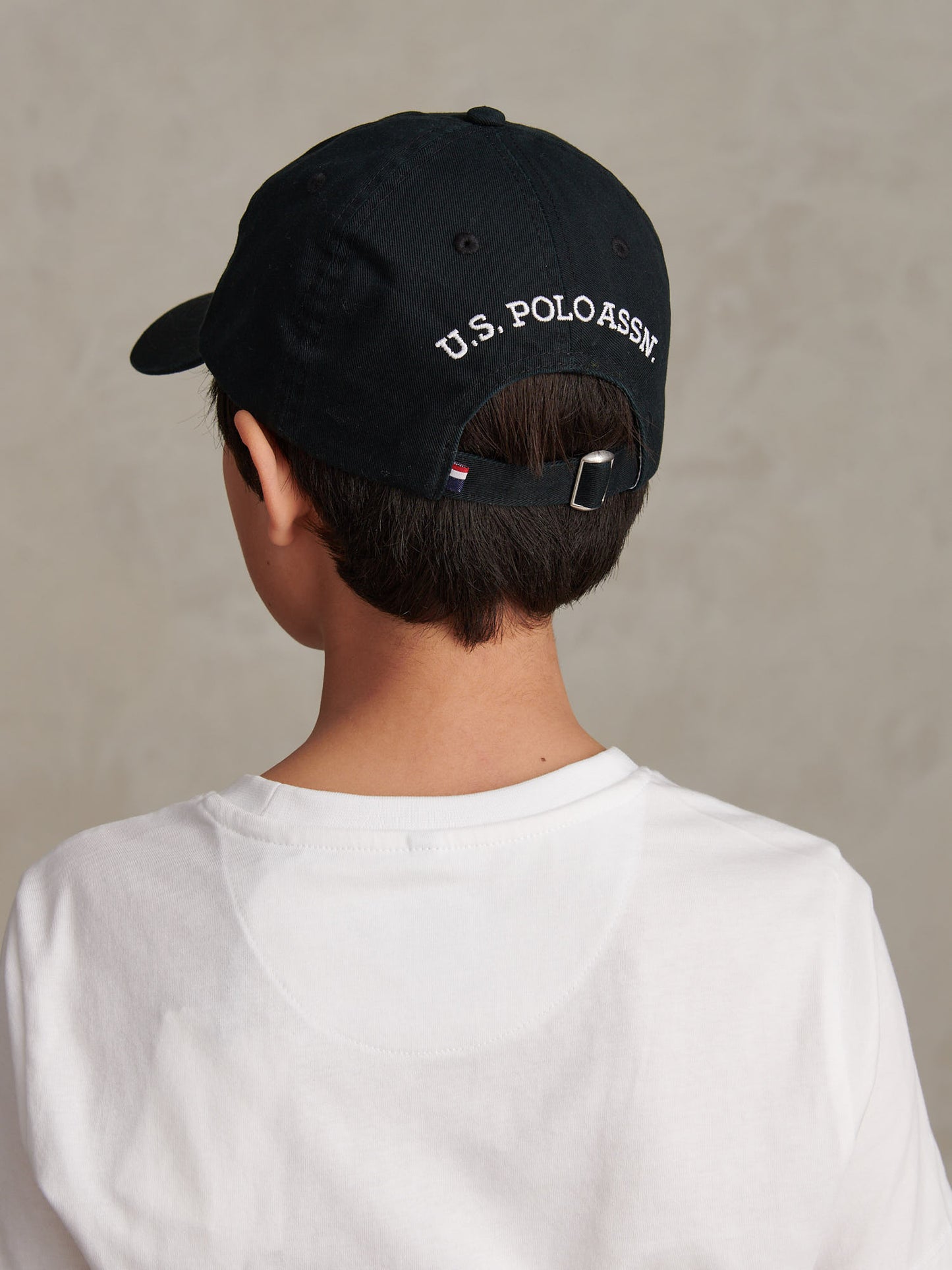 Boys Washed Outline Logo Cap Black Bright White DHM