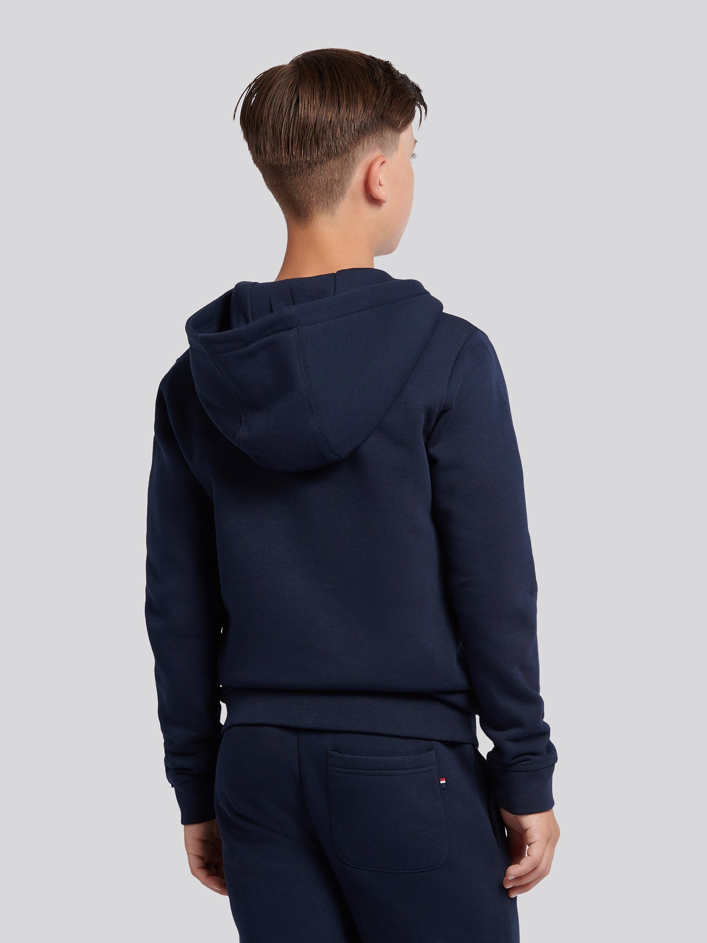 Boys Double Horsemen Zip Hoodie in Dark Sapphire Navy / Haute Red DHM