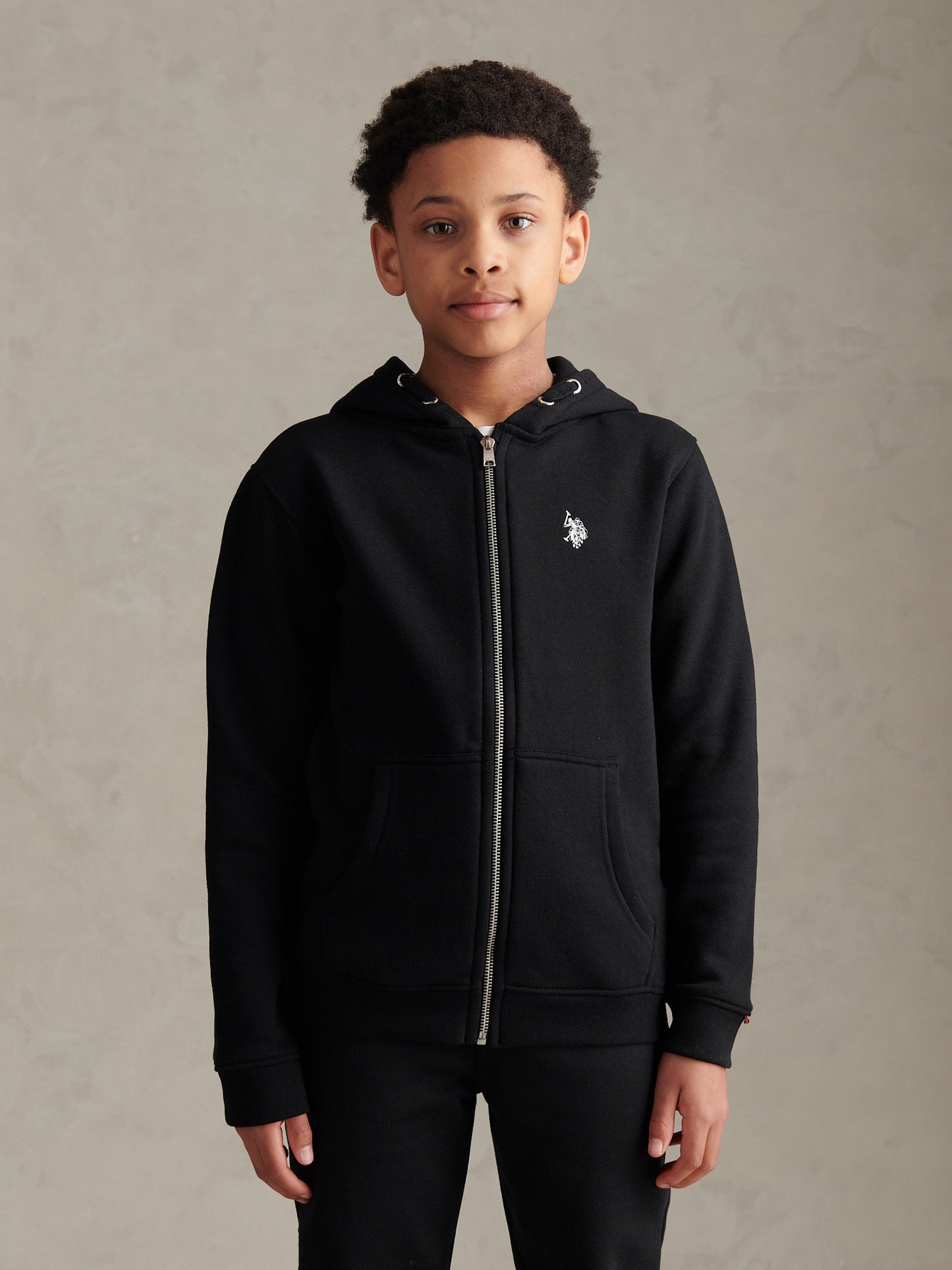 Boys Double Horsemen Zip Hoodie in Black Bright White DHM