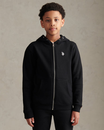 Boys Double Horsemen Zip Hoodie in Black Bright White DHM