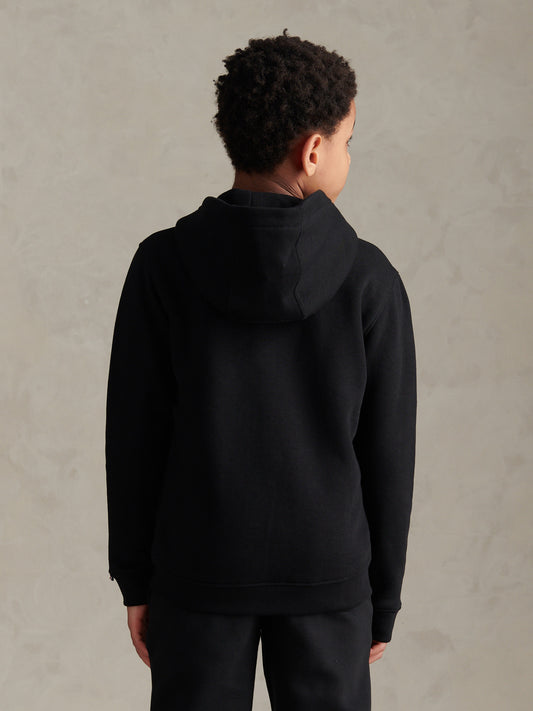 Boys Double Horsemen Zip Hoodie in Black Bright White DHM