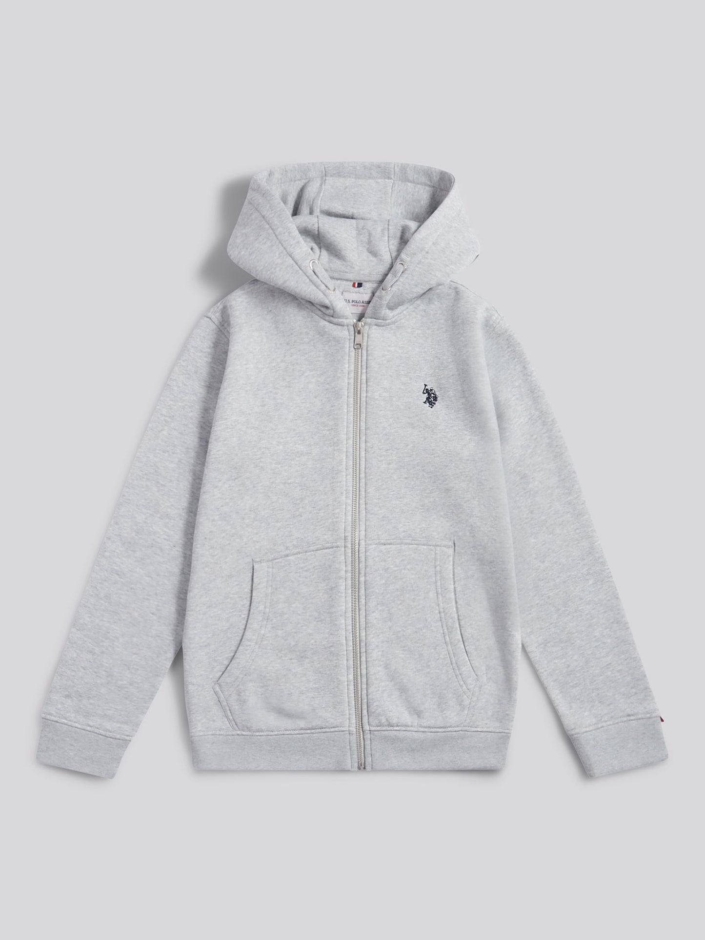Boys Double Horsemen Zip Hoodie in Mid Grey Marl