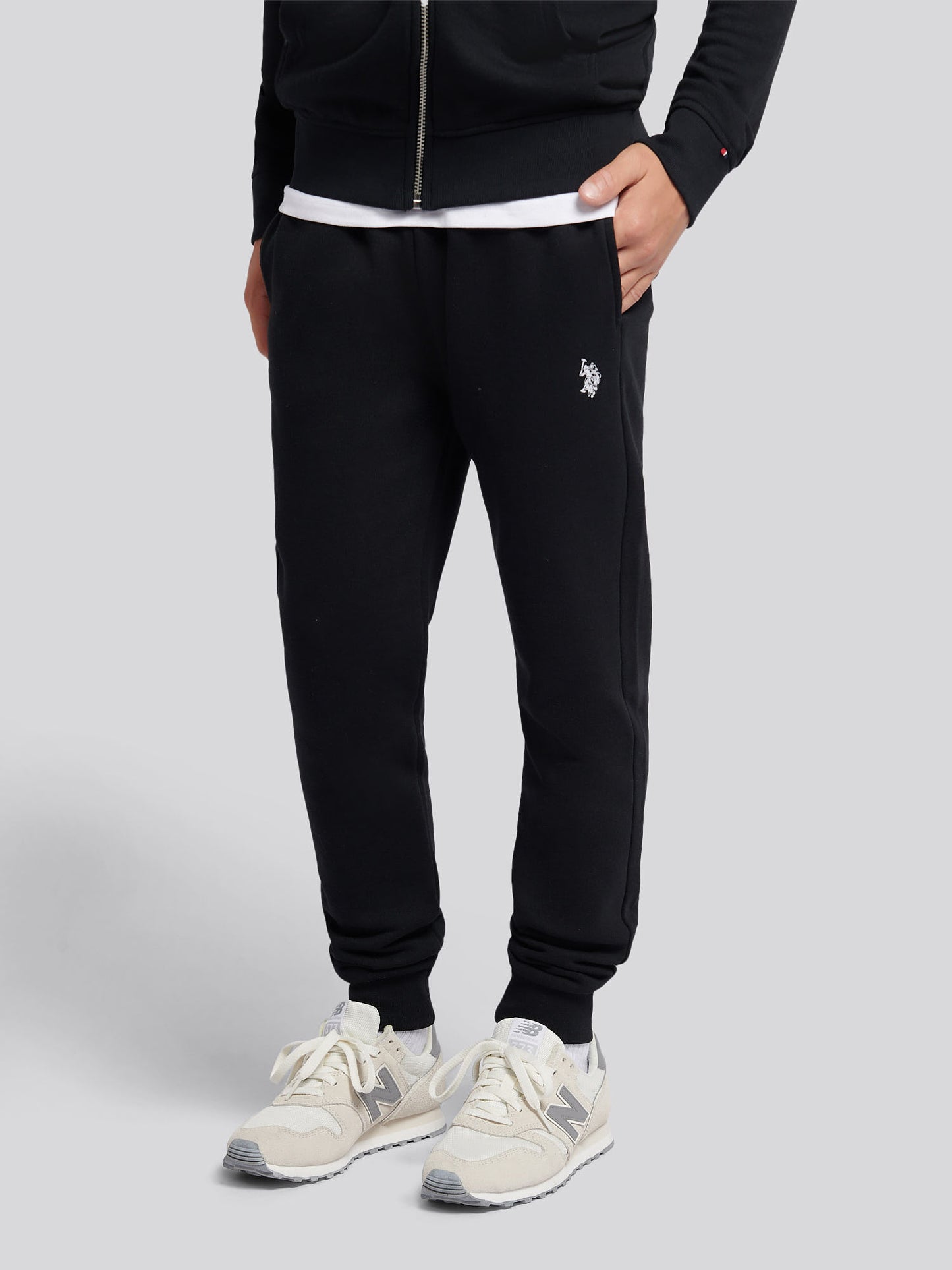 Boys Double Horsemen Jogger in Black Bright White DHM