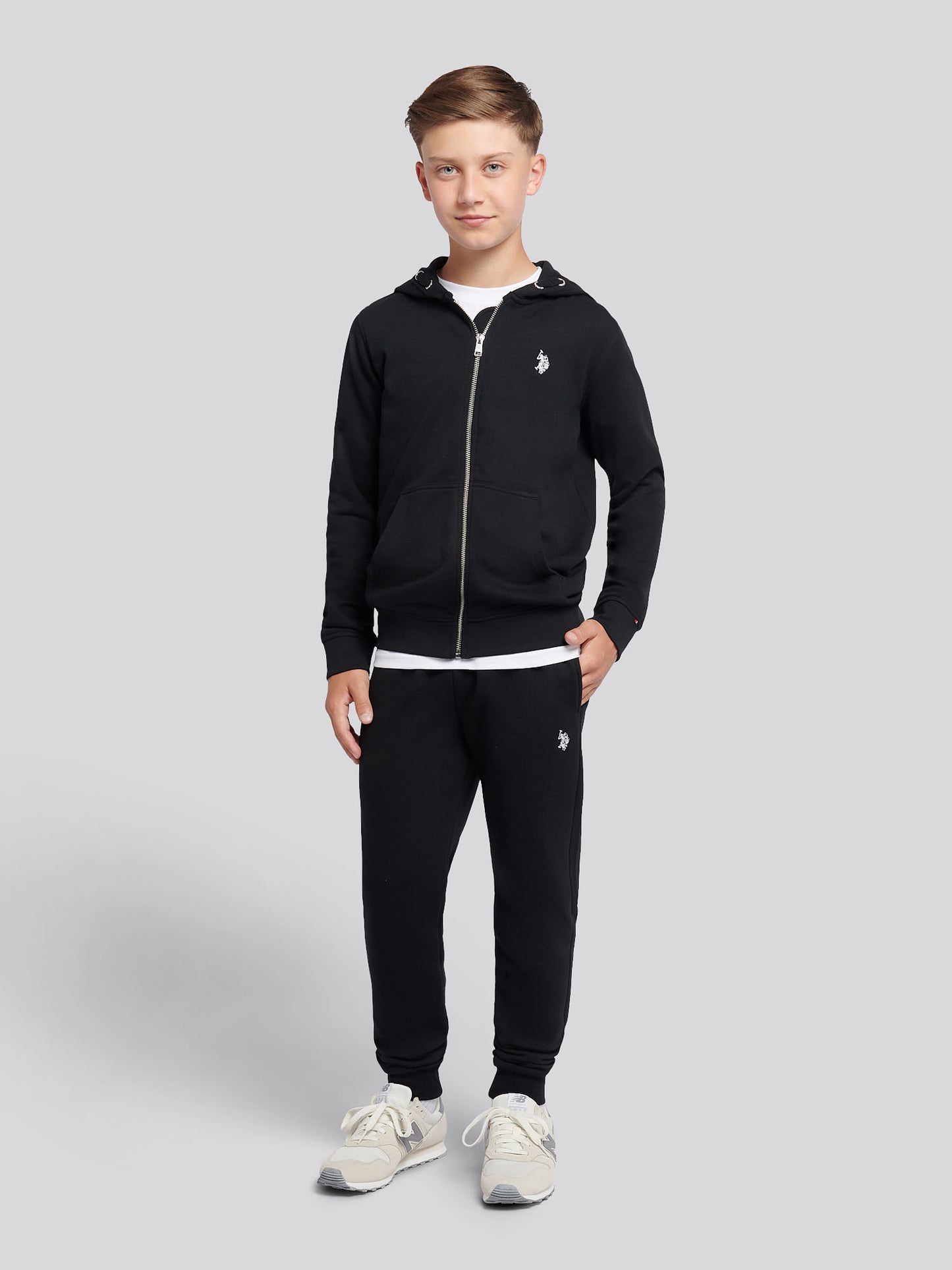 Boys Double Horsemen Jogger in Black Bright White DHM