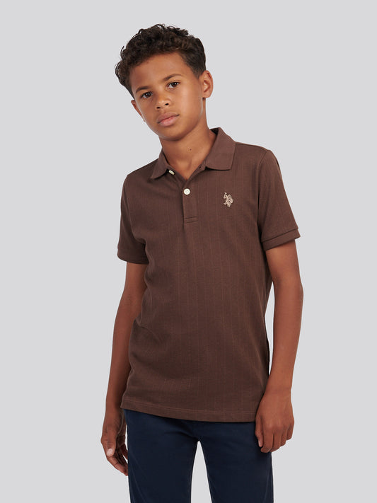 Boys Vertical Texture Polo Shirt in Chocolate Martini