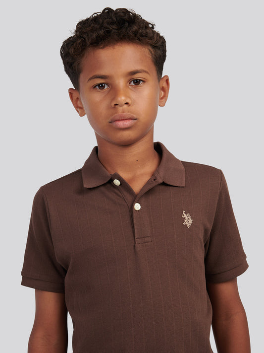 Boys Vertical Texture Polo Shirt in Chocolate Martini