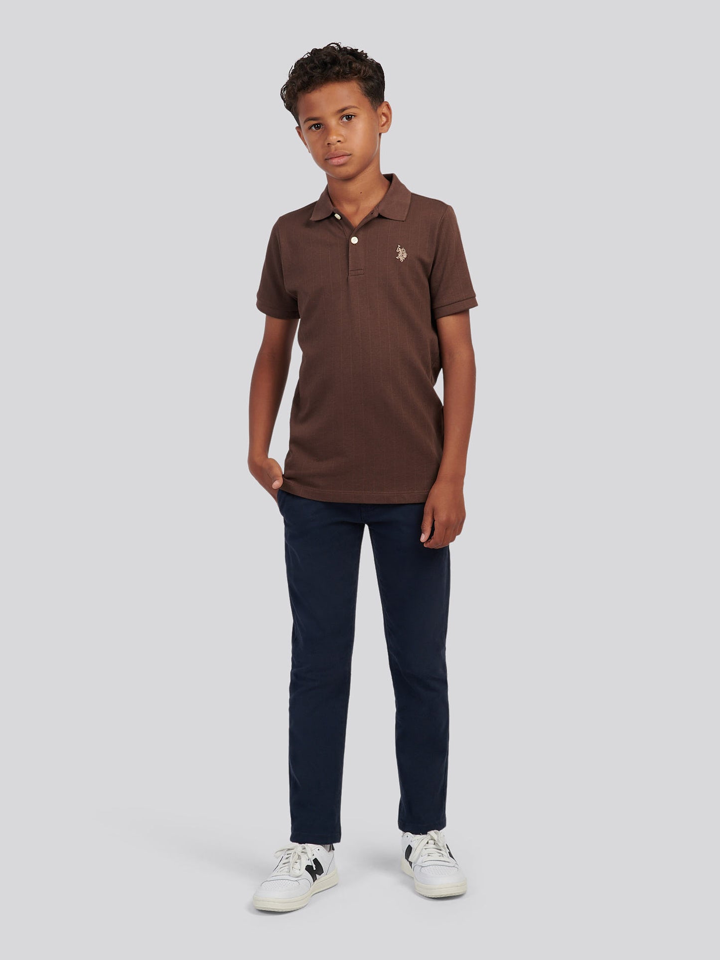 Boys Vertical Texture Polo Shirt in Chocolate Martini